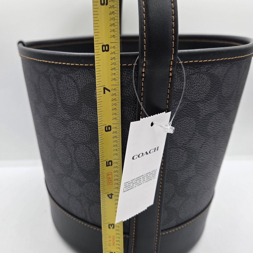 Coach Halloween Bucket Tote Bag C Logo AOP Cat & Moon Stars CW536 Black & Gray - Picture 6 of 9